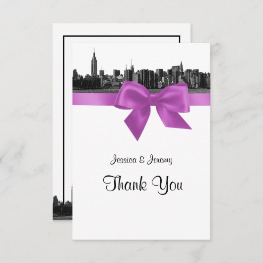 NYC brede skyline geëtst BW Lila dank u Bedankkaart (Voorkant / Achterkant)