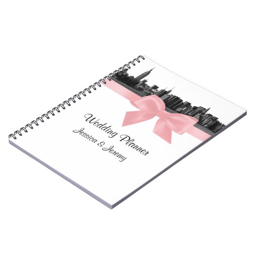 NYC brede skyline geëtst BW roze planner Notitiebo Notitieboek (Linkerzijde)