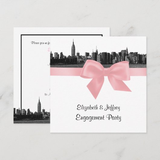 NYC brede skyline geëtst BW roze Verloving PTY SQ Kaart (Voorkant / Achterkant)