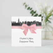 NYC brede skyline geëtst BW roze Verloving PTY SQ Kaart (Staand voorkant)