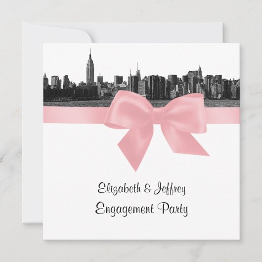 NYC brede skyline geëtst BW roze Verloving PTY SQ Kaart (Voorkant)