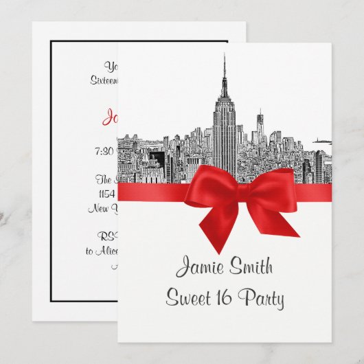 NYC brede skyline geëtst zoete zestien Kaart (Voorkant / Achterkant)