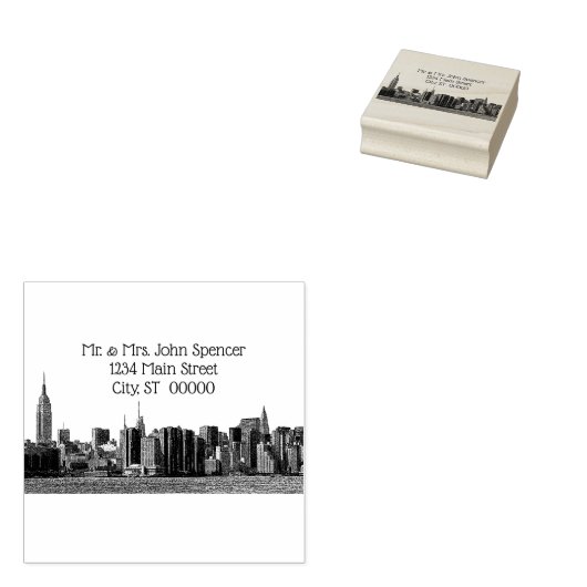 NYC brede skyline geëtste naam retouradres Rubberstempel (Gestempeld)
