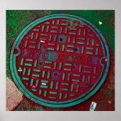 NYC Broadway Street Manhole Hoesje Art Print (Voorkant)