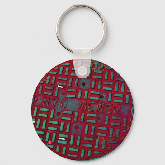 NYC Broadway Street Manhole Hoesje Sleutelhanger (Voorkant)