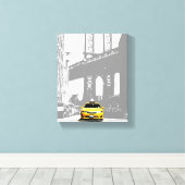 Nyc Brooklyn Bridge New York City Yellow Taxi Canvas Afdruk (Insitu (Houten vloer))