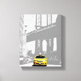 Nyc Brooklyn Bridge New York City Yellow Taxi Canvas Afdruk