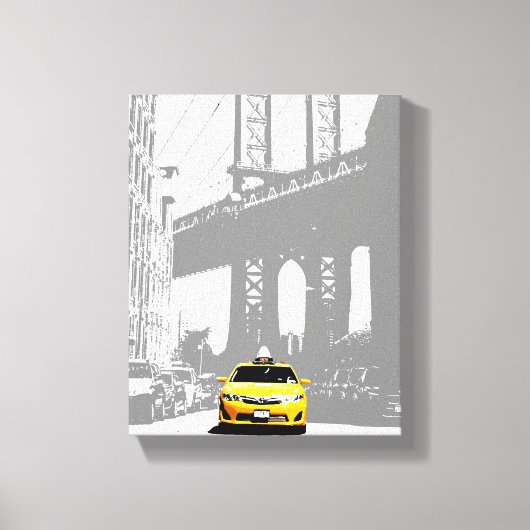 Nyc Brooklyn Bridge New York City Yellow Taxi Canvas Afdruk (Voorkant)