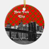 NYC Brooklyn Bridge Red Green Quatrefoil Xmas Keramisch Ornament (Voorkant)