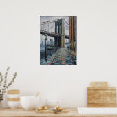 NYC Brooklyn Bridge Regenachtige Dag Waterfront Sc Poster (Keuken)