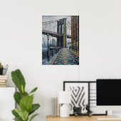 NYC Brooklyn Bridge Regenachtige Dag Waterfront Sc Poster (Thuiskantoor)