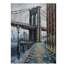 NYC Brooklyn Bridge Regenachtige Dag Waterfront Sc