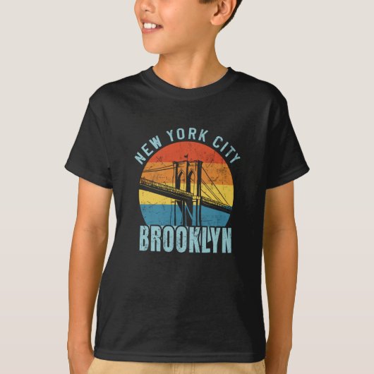 NYC Brooklyn Bridge Retro T-shirt (Voorkant)