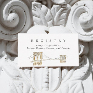 NYC Brooklyn Bridge Waterverf Bridal Registry Informatiekaartje