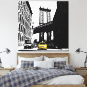 Nyc Brooklyn Bridge Yellow Taxi New York City Canvas Afdruk (Insitu (Slaapkamer))