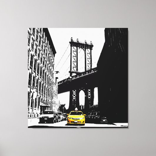 Nyc Brooklyn Bridge Yellow Taxi New York City Canvas Afdruk (Voorkant)