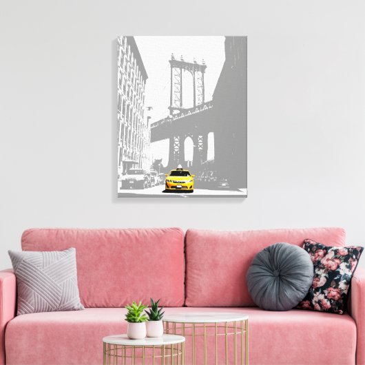 Nyc Brooklyn Bridge Yellow Taxi New York City Canvas Afdruk (Insitu (Woonkamer))