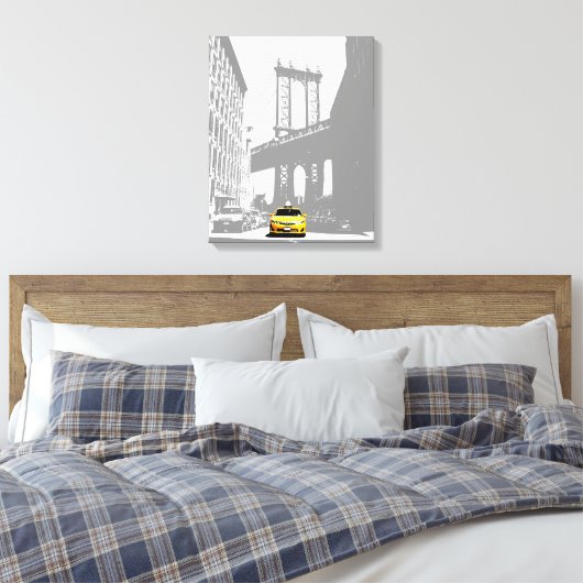 Nyc Brooklyn Bridge Yellow Taxi New York City Canvas Afdruk (Insitu (Slaapkamer))