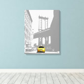 Nyc Brooklyn Bridge Yellow Taxi New York City Canvas Afdruk (Insitu (Houten vloer))