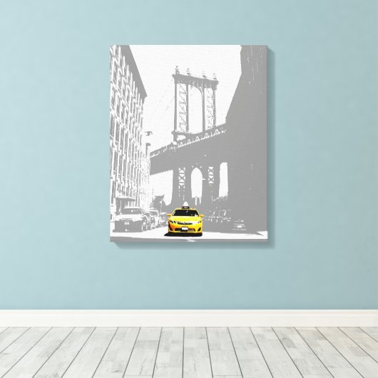 Nyc Brooklyn Bridge Yellow Taxi New York City Canvas Afdruk (Insitu (Houten vloer))