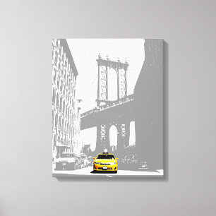 Nyc Brooklyn Bridge Yellow Taxi New York City Canvas Afdruk