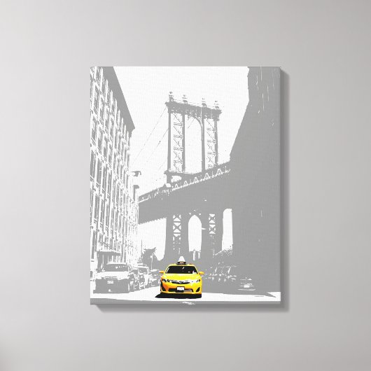 Nyc Brooklyn Bridge Yellow Taxi New York City Canvas Afdruk (Voorkant)