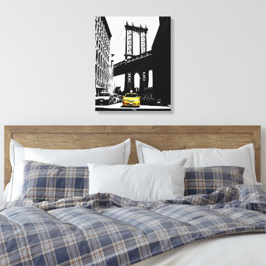 Nyc Brooklyn Bridge Yellow Taxi New York City Canvas Afdruk (Insitu (Slaapkamer))