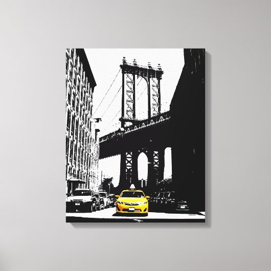 Nyc Brooklyn Bridge Yellow Taxi New York City Canvas Afdruk (Voorkant)