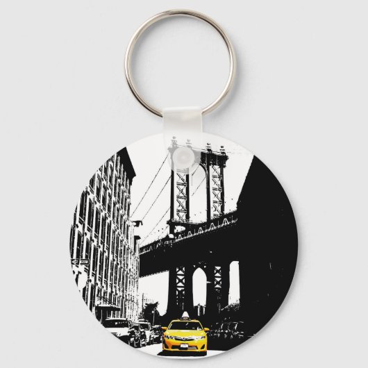 Nyc Brooklyn Bridge Yellow Taxi New York City Sleutelhanger (Voorkant)
