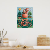 Nyc Central Park met spelende eekhoorn Poster (Keuken)