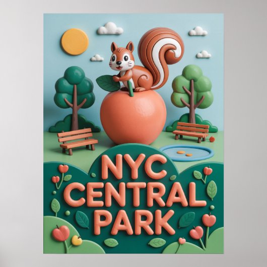 Nyc Central Park met spelende eekhoorn Poster (Voorkant)
