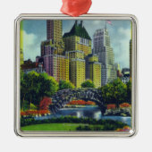 NYC Central Park Uitzicht of 5th Ave Hotels Metalen Ornament (Voorkant)