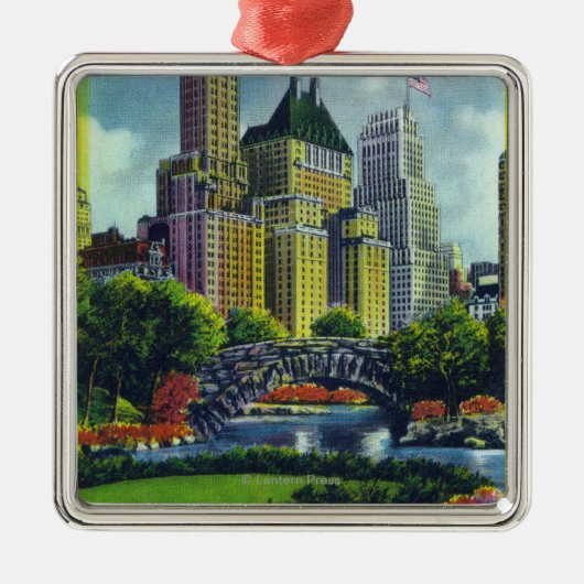 NYC Central Park Uitzicht of 5th Ave Hotels Metalen Ornament (Voorkant)