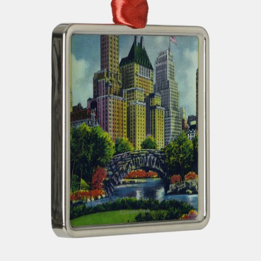 NYC Central Park Uitzicht of 5th Ave Hotels Metalen Ornament (Rechts)