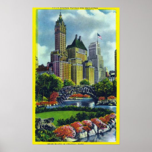 NYC Central Park Uitzicht of 5th Ave Hotels Poster (Voorkant)