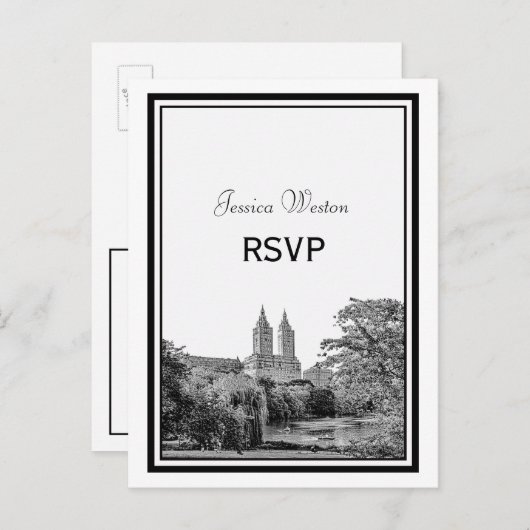 NYC Centrl Pk Lake San Remo Etched RSVP 1 Uitnodiging Briefkaart (Voorkant / Achterkant)