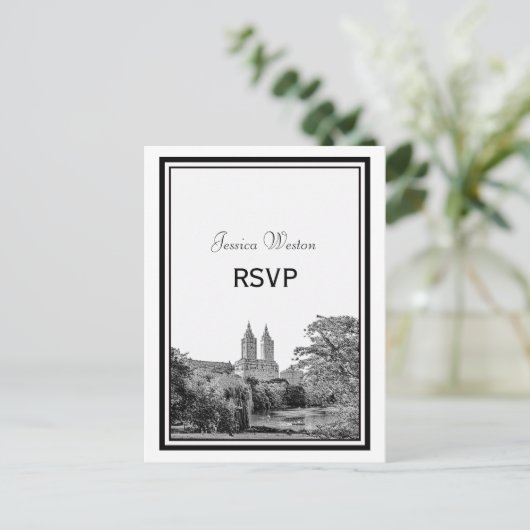 NYC Centrl Pk Lake San Remo Etched RSVP 1 Uitnodiging Briefkaart (Staand voorkant)