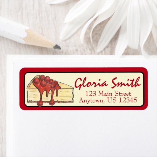 NYC Cherry Cheesecake Slice Dessert bakken Voedsel Etiket (Insitu)