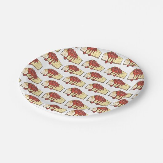 NYC Cherry Cheesecake Slice Dessert bakken Voedsel Papieren Bordje (Gekanteld)