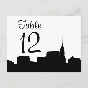 NYC Chrys Skyline Silhouette Blk Whtable Number Briefkaart
