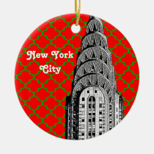 NYC Chrysler Building Dome Red Grn Quatrefoil mas Keramisch Ornament