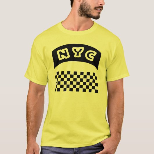 NYC Cutout met Taxi Checkerboard en Banner T-shirt (Voorkant)