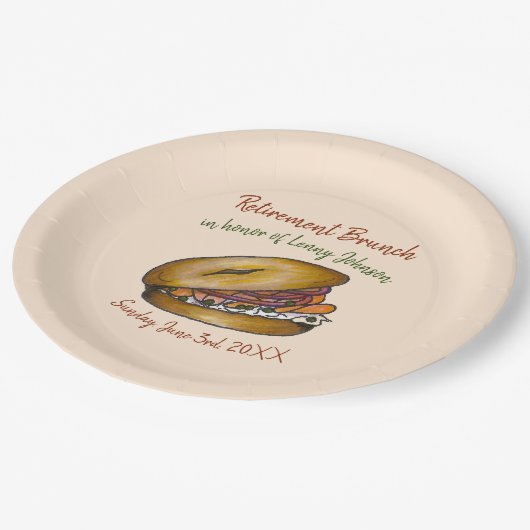 NYC Deli Bagel Cream Kaas Kappers Uien Lox Papieren Bordje (Gekanteld)