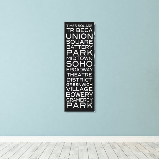 NYC Districten Parken & Wijken | op zwart Canvas Afdruk (Insitu (Houten vloer))