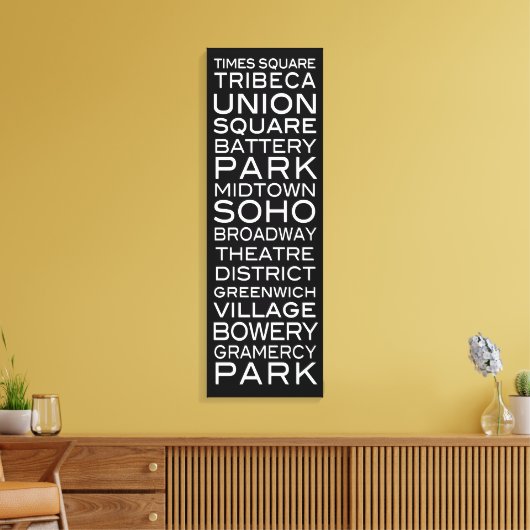 NYC Districten Parken & Wijken | op zwart Canvas Afdruk (Insitu (Woonkamer))