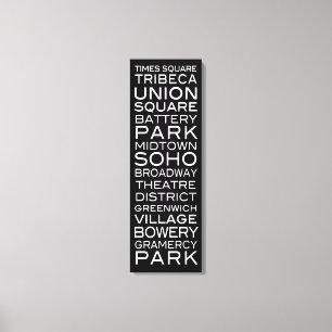 NYC Districten Parken & Wijken   op zwart Canvas Afdruk