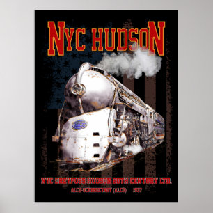 NYC Dreyfuss Hudson-locomotief. Amerikaanse vlag Poster
