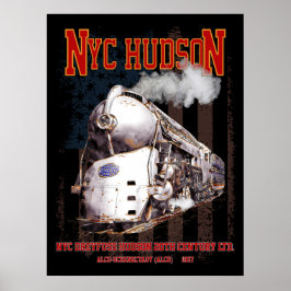 NYC Dreyfuss Hudson Locomotive. American flag Poster