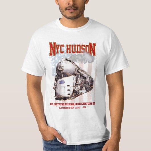 NYC Dreyfuss Hudson Locomotive. American flag T-shirt (Voorkant)