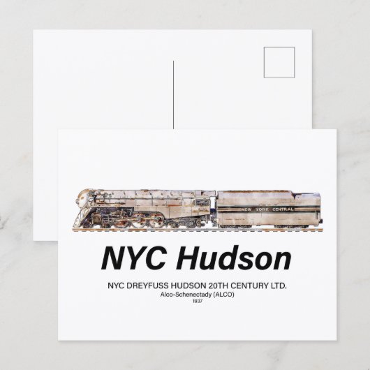 NYC Dreyfuss Hudson Steam Locomotive. Profile Briefkaart (Voorkant / Achterkant)